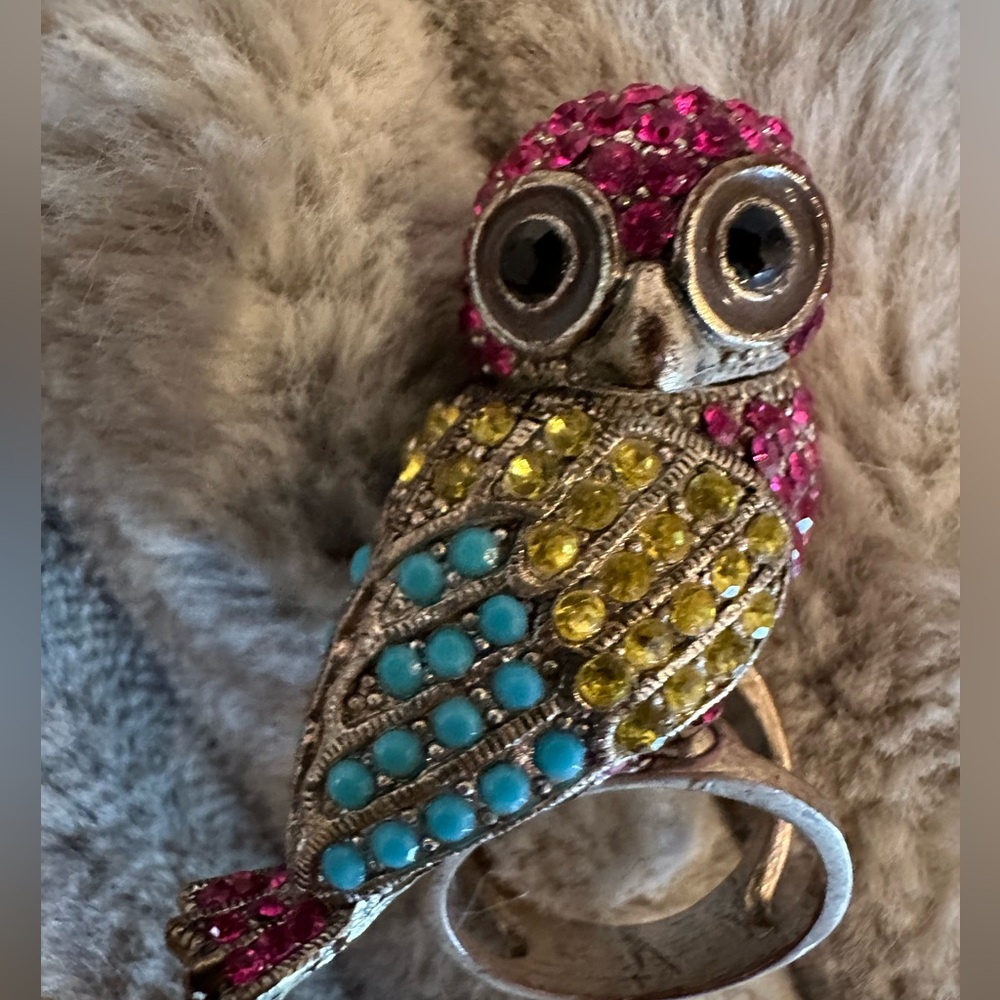 Colorful Owl Statement Ring - size 6.5-7